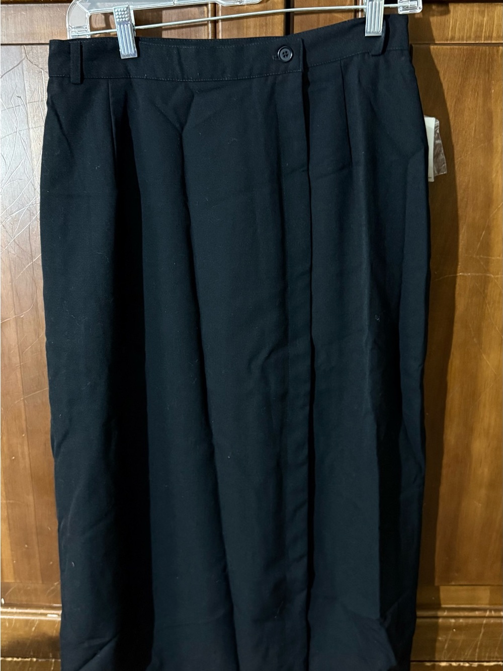 Vintage Bloomingdale's Petites Black 100% Wool Button Front Midi Skirt Size 10
